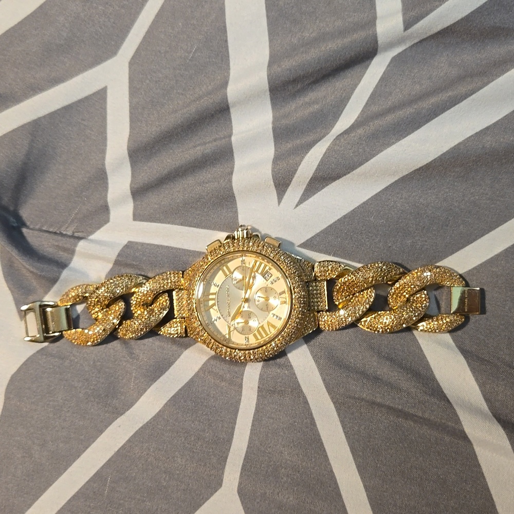 Michael Kors Camille Chronograph Champagne Dial Gold-tone Glitz Watch-